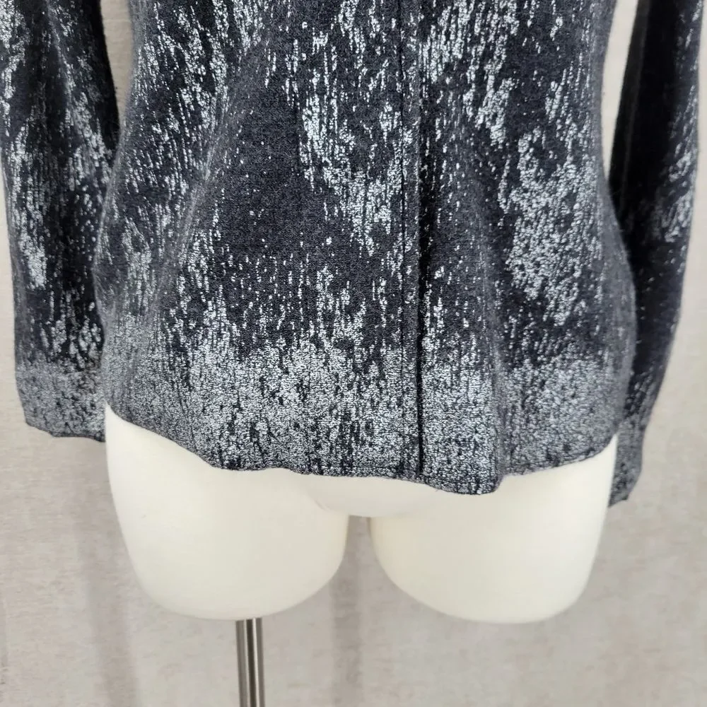 Chico's Wool Gray Button Up Cardigan Sweater Jacket with Faux Fur Collar